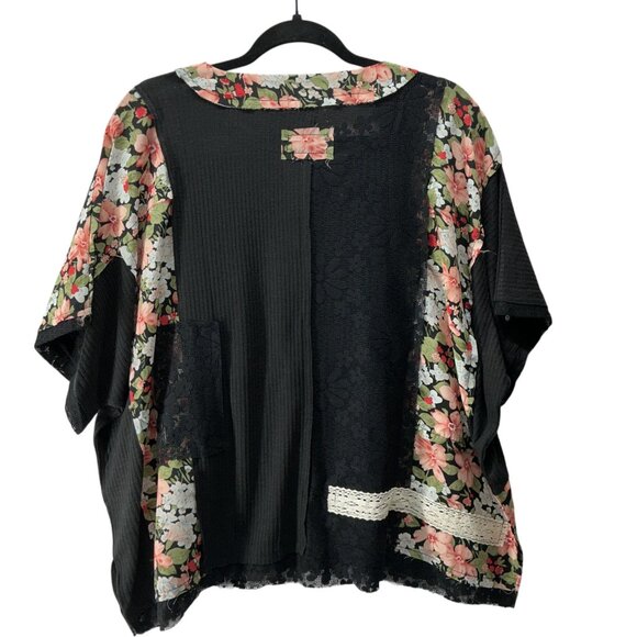 POL Floral Lace Patchwork Top-BLACK S/M/L NIP POL SHORT SLEEVE PATCH - Picture 6 of 16